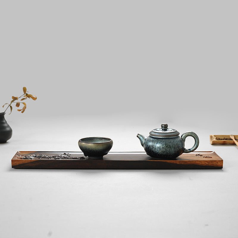 Plateau à Thé Rectangulaire en Bois d'Ébène TeaZen — L'Art de la Table Raffiné - Mixoya