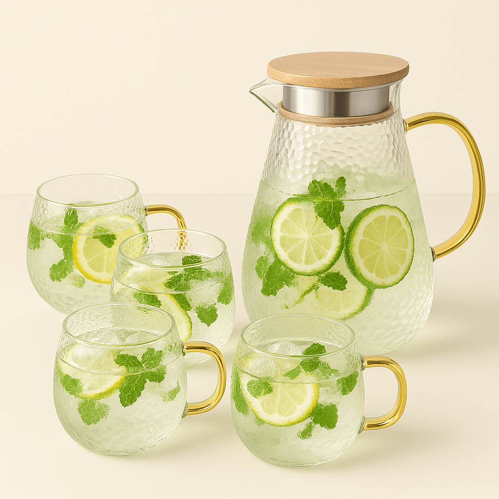 Carafe en Verre Borosilicate 1.5L à 2.2L avec Couvercle Bambou – Design Diamant et Texturé - Mixoya
