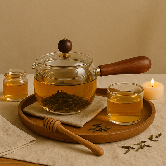 Théière Rotative en Verre Borosilicate avec Manche en Bois – Design Moderne - Mixoya