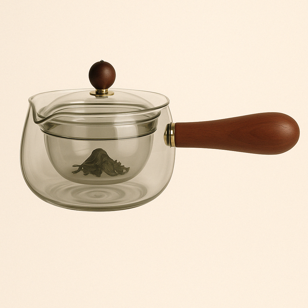 Théière Rotative en Verre Borosilicate avec Manche en Bois – Design Moderne - Mixoya