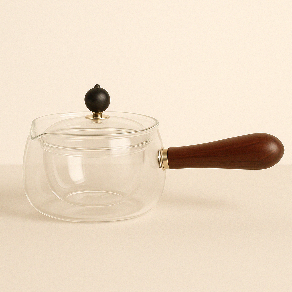 Théière Rotative en Verre Borosilicate avec Manche en Bois – Design Moderne - Mixoya