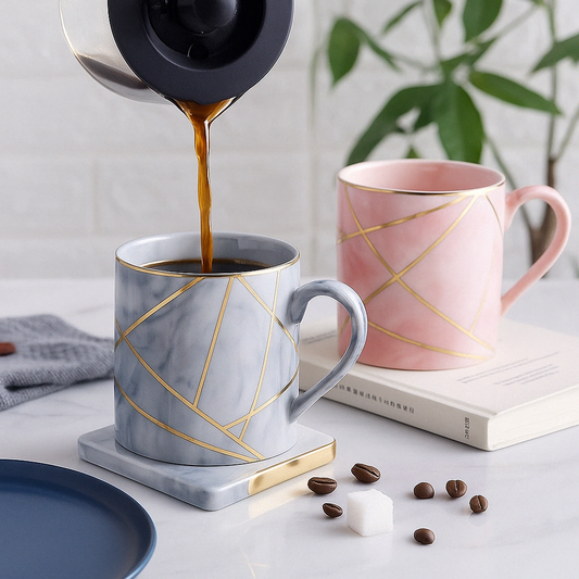 Mug en Céramique Effet Marbre Doré | Tasse Élégante 400ml Design Scandinave - Mixoya