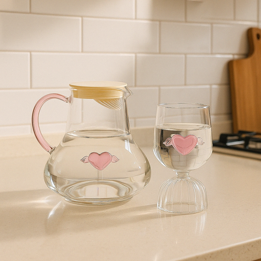 Carafe en Verre Haute Résistance 1,5L + Verre 350ml – Design Créatif - Mixoya