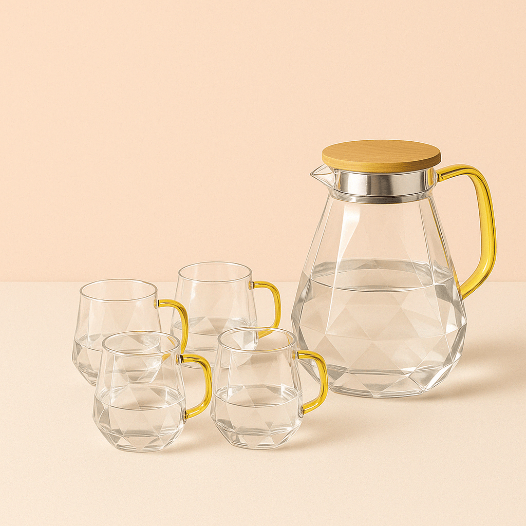 Carafe en Verre Borosilicate 1.5L à 2.2L avec Couvercle Bambou – Design Diamant et Texturé - Mixoya