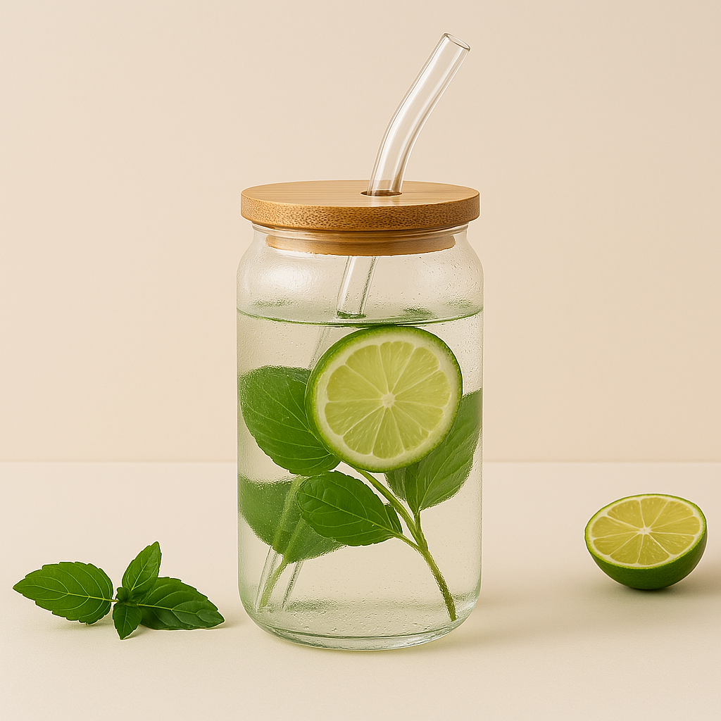 Gobelet en verre réutilisable avec couvercle bambou – 470ml ou 550ml - Mixoya