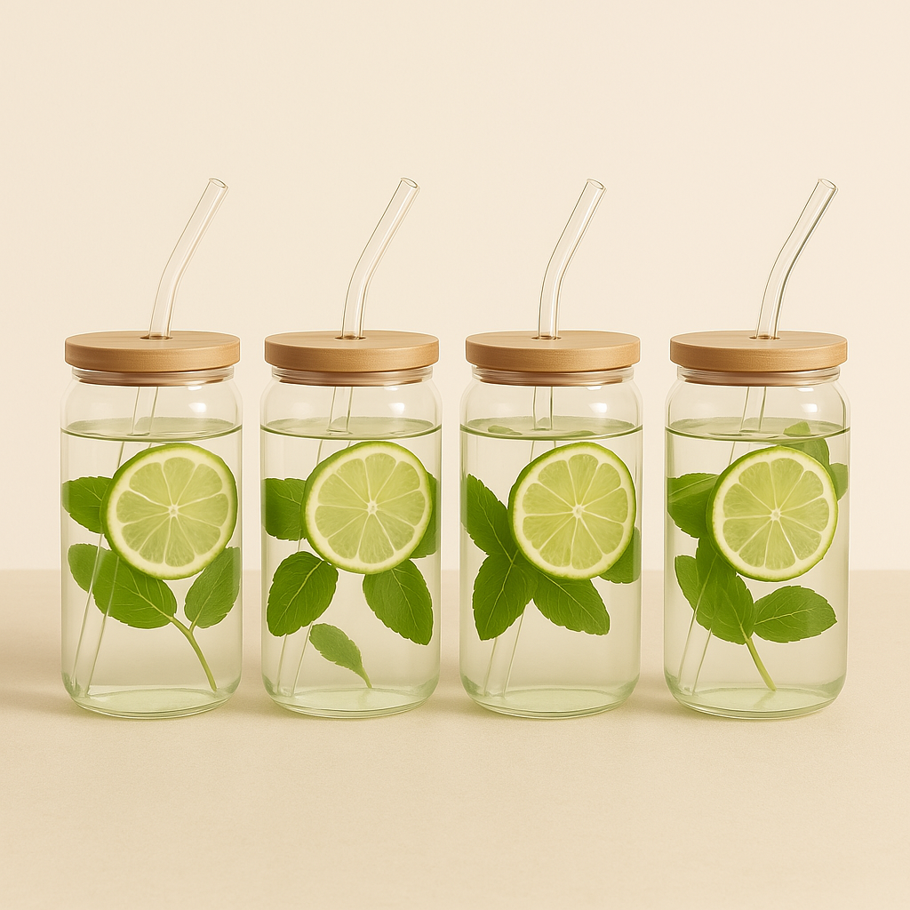 Gobelet en verre réutilisable avec couvercle bambou – 470ml ou 550ml - Mixoya