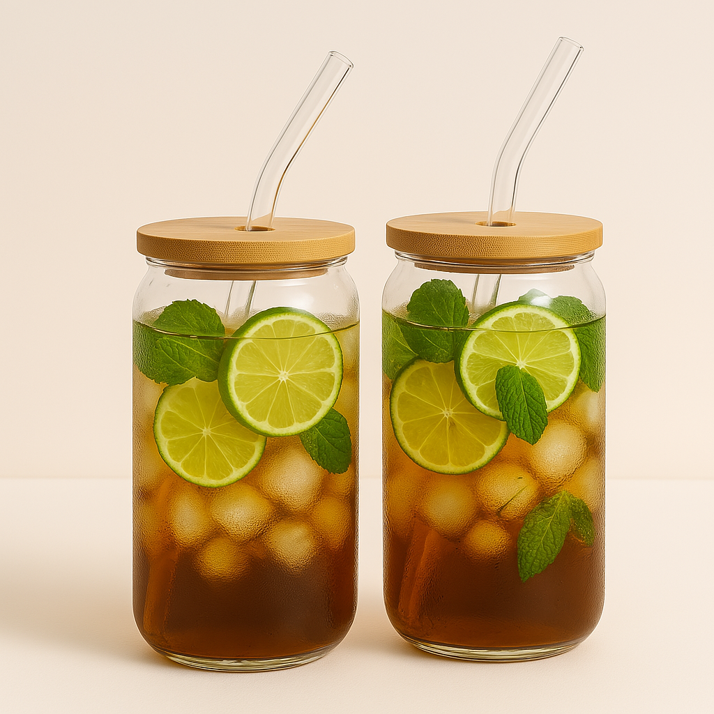 Gobelet en verre réutilisable avec couvercle bambou – 470ml ou 550ml - Mixoya