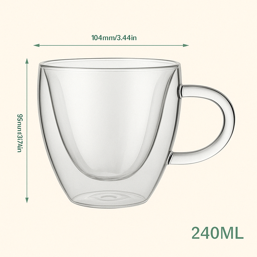 Tasse en Verre Double Paroi Forme Cœur – Élégance Romantique 180/240 ml - Mixoya