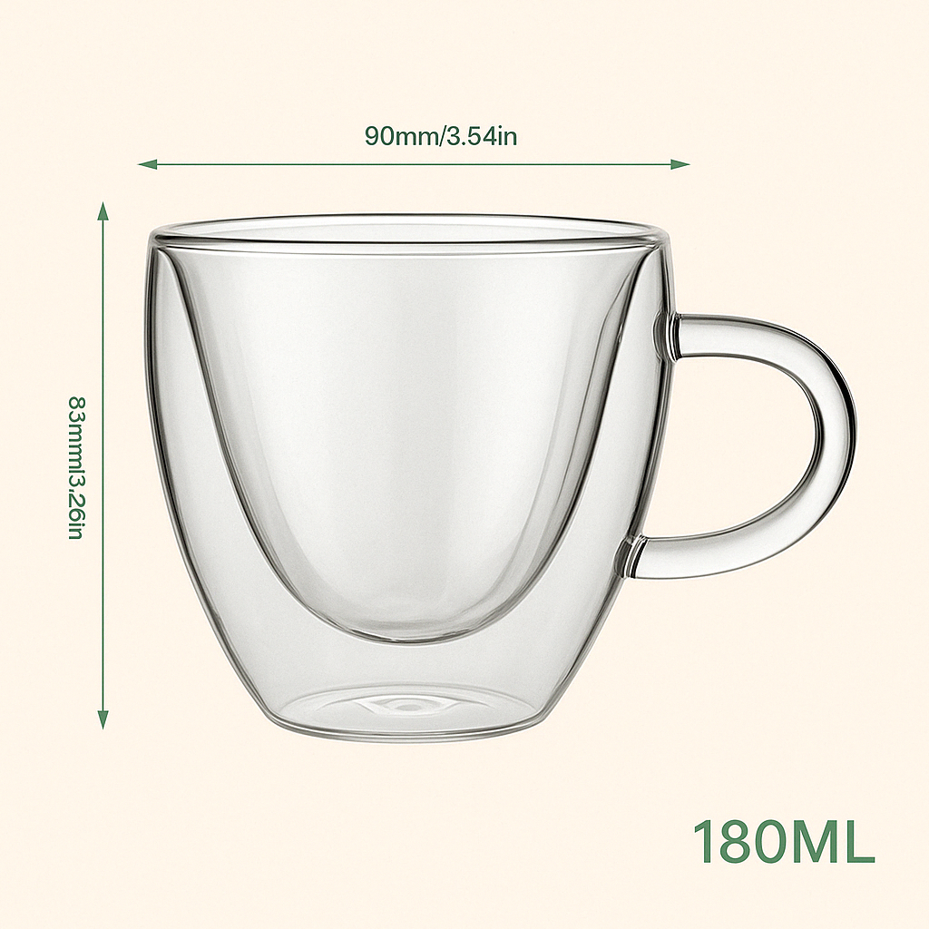 Tasse en Verre Double Paroi Forme Cœur – Élégance Romantique 180/240 ml - Mixoya