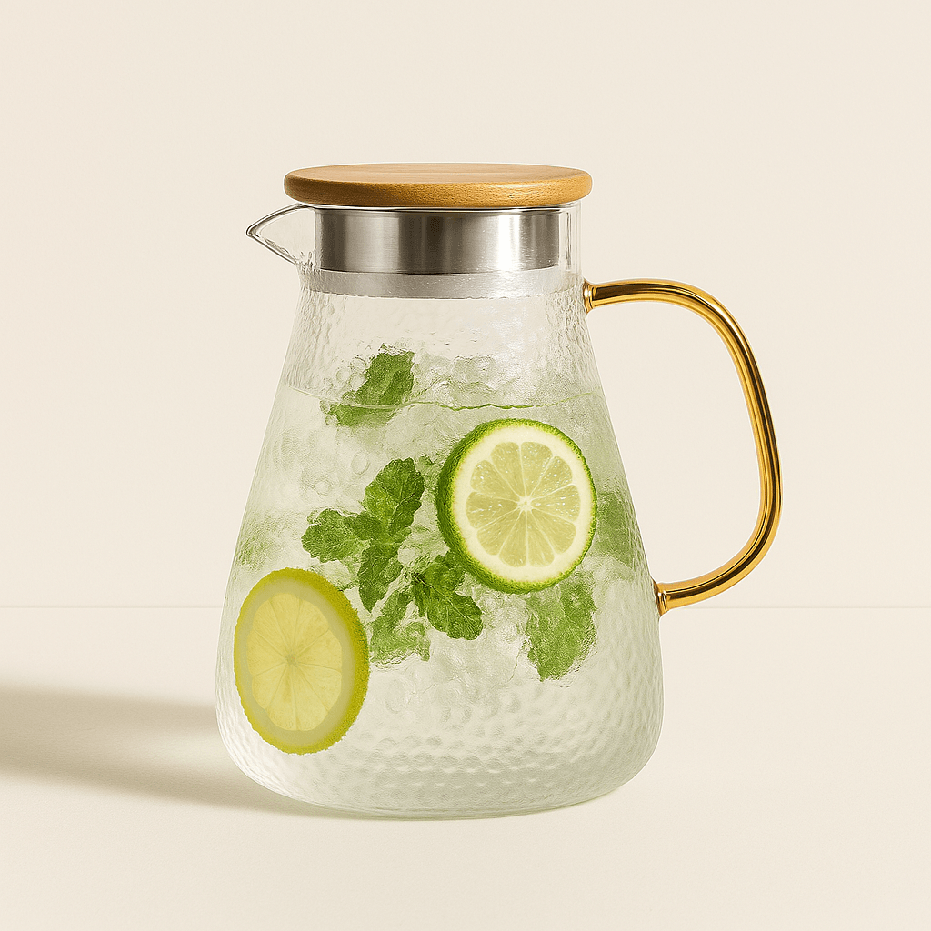 Carafe en Verre Borosilicate 1.5L à 2.2L avec Couvercle Bambou – Design Diamant et Texturé - Mixoya