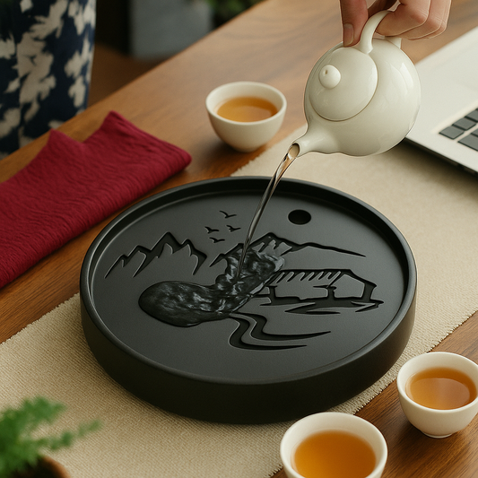 Plateau à Thé Épuré en Acier Inoxydable | Élégance Montagnarde pour Cérémonies Zen - Mixoya