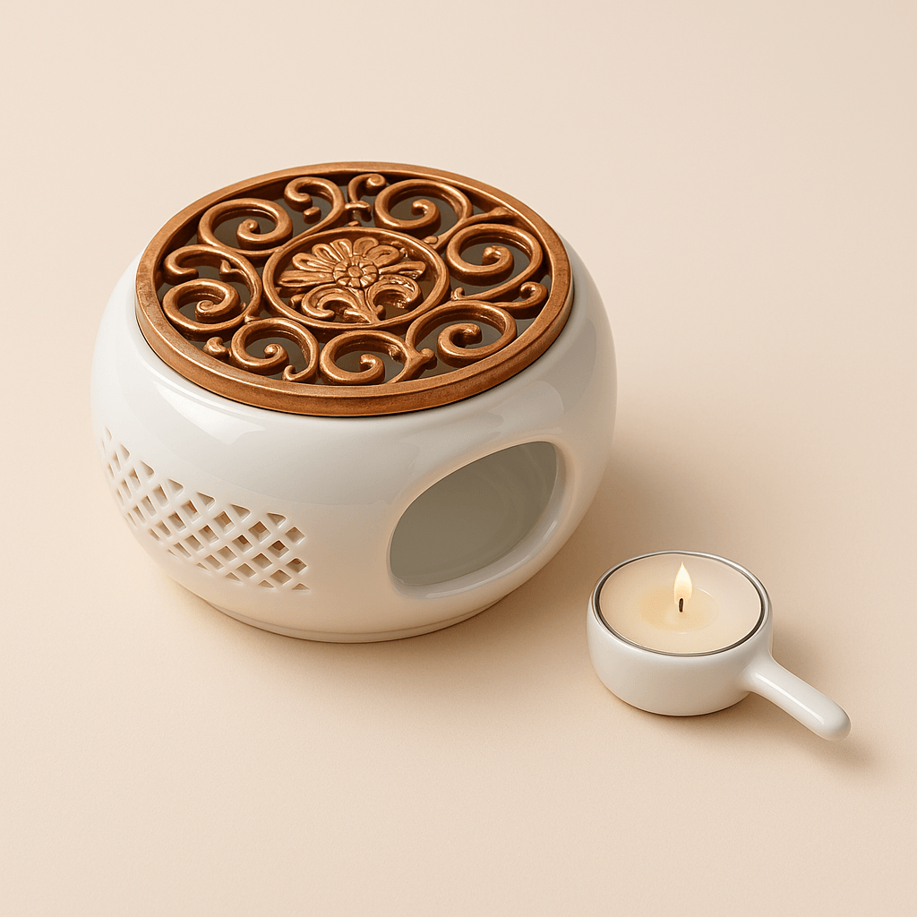 Chauffe-Théière en Céramique Blanche - Chauffe-Bougie Élégant - Mixoya