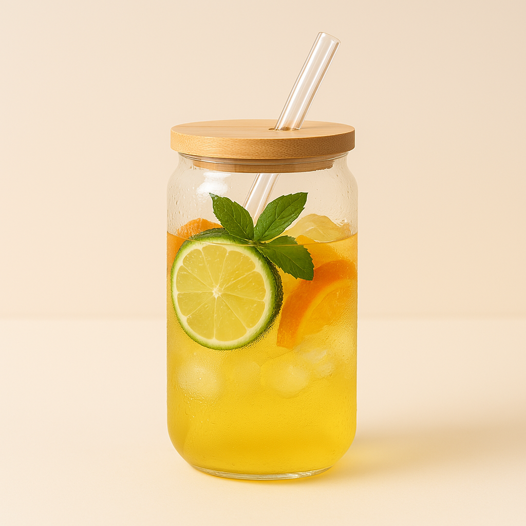 Gobelet en verre réutilisable avec couvercle bambou – 470ml ou 550ml - Mixoya