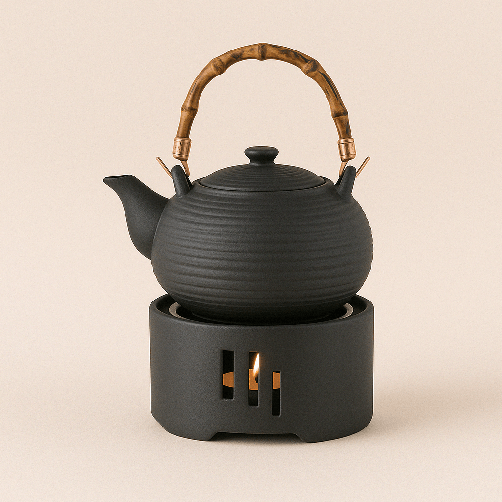 Réchaud à Thé en Céramique Noire - Grille Dorée ou Cuivrée - Mixoya