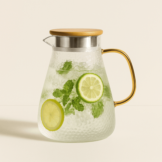 Carafe en Verre Borosilicate 1.5L à 2.2L avec Couvercle Bambou – Design Diamant et Texturé - Mixoya