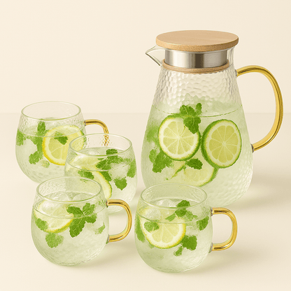 Carafe en Verre Borosilicate 1.5L à 2.2L avec Couvercle Bambou – Design Diamant et Texturé - Mixoya