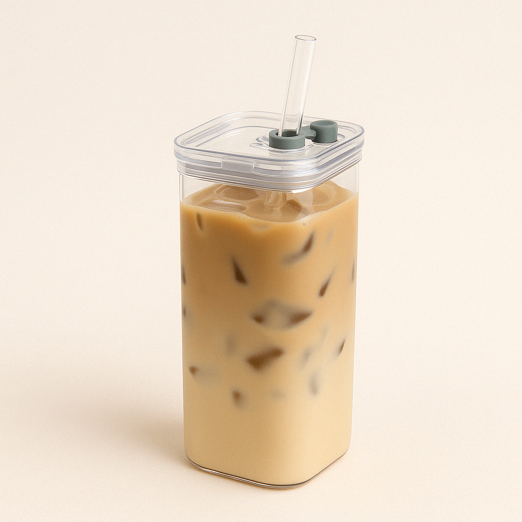 Tasse à Café en Verre 400ml avec Paille – Élégance et Fraîcheur Nomade - Mixoya