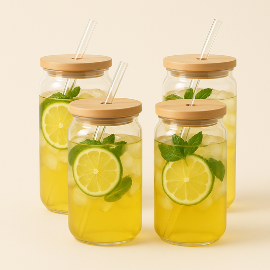 Gobelet en verre réutilisable avec couvercle bambou – 470ml ou 550ml - Mixoya