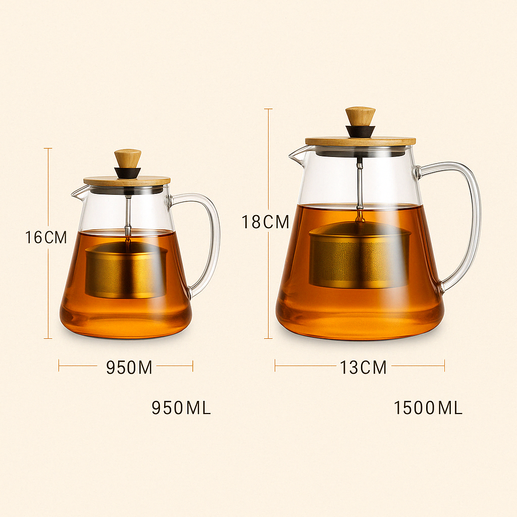 Théière en Verre Borosilicate avec Filtre Inox – 750 ml, 950 ml ou 1,5 L - Mixoya