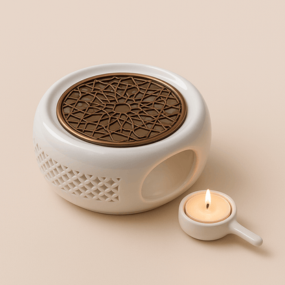 Chauffe-Théière en Céramique Blanche - Chauffe-Bougie Élégant - Mixoya
