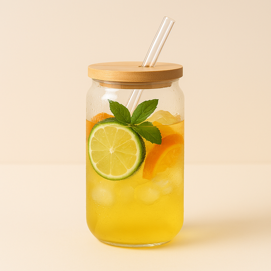 Gobelet en verre réutilisable avec couvercle bambou – 470ml ou 550ml - Mixoya